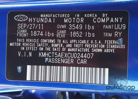 2012 Hyundai Accent Gs из США, поврежденный, VIN KMHCT5AEXCU024407